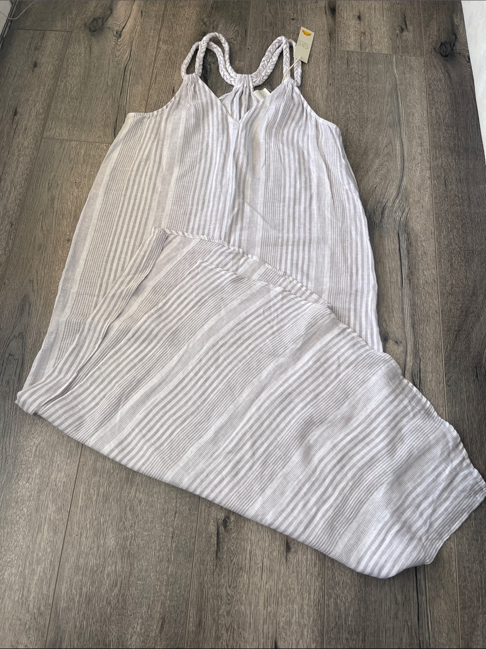 C&C California White & Light Gray Striped Maxi Swim Coverup